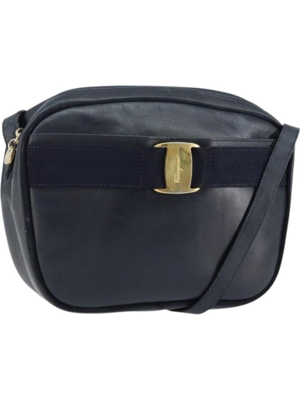 Salvatore Ferragamo Vala Shoulder Bag Leather Navy Gold